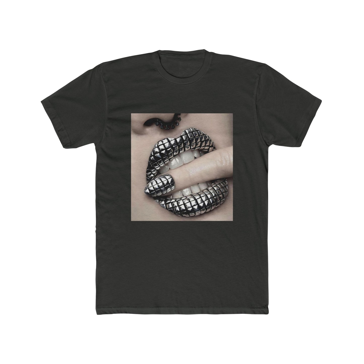 SILVER STUDDED LIP TEE
