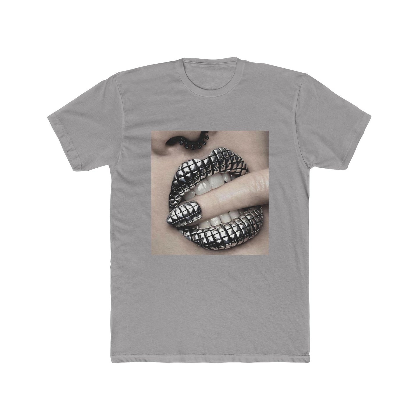 SILVER STUDDED LIP TEE