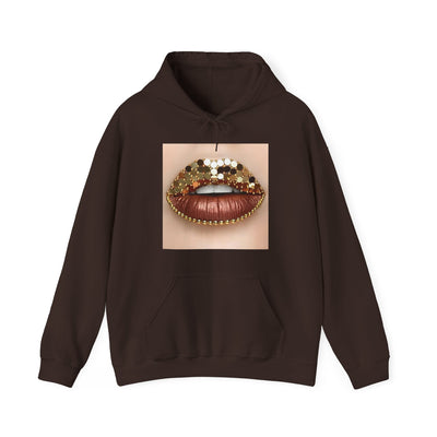 GOLD BROWN GLITTER LIP HOODIE