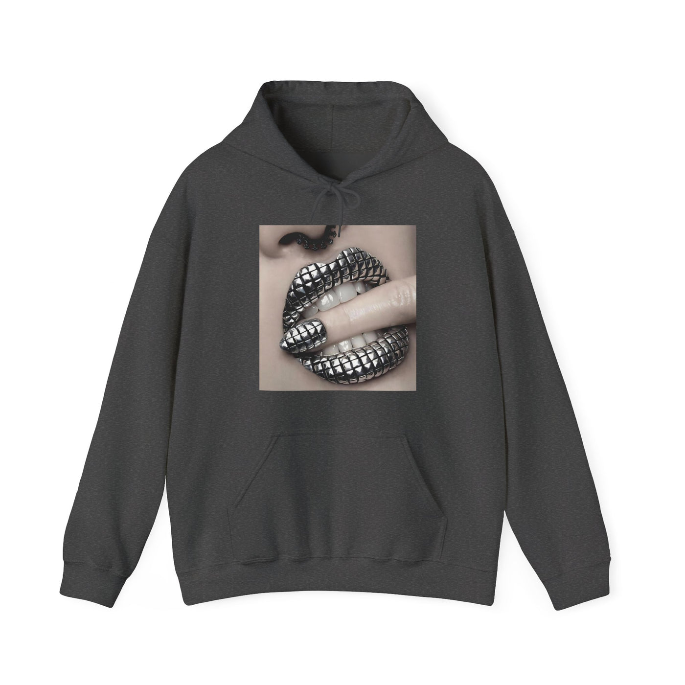 SILVER STUDDED LIP HOODIE