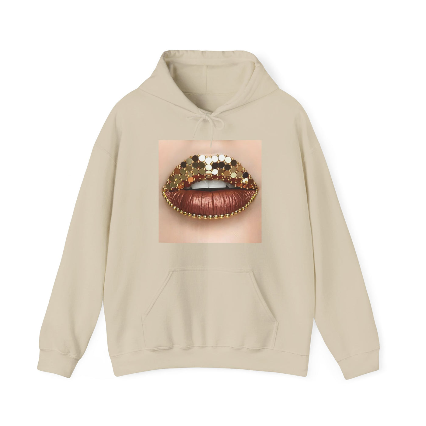 GOLD BROWN GLITTER LIP HOODIE