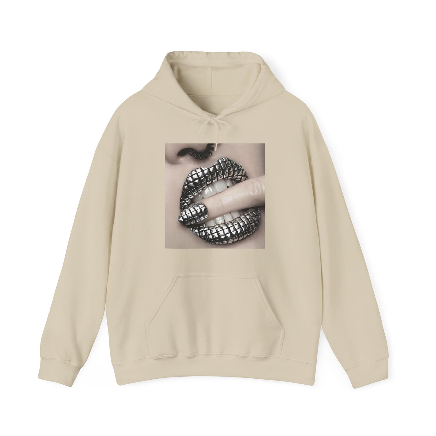 SILVER STUDDED LIP HOODIE