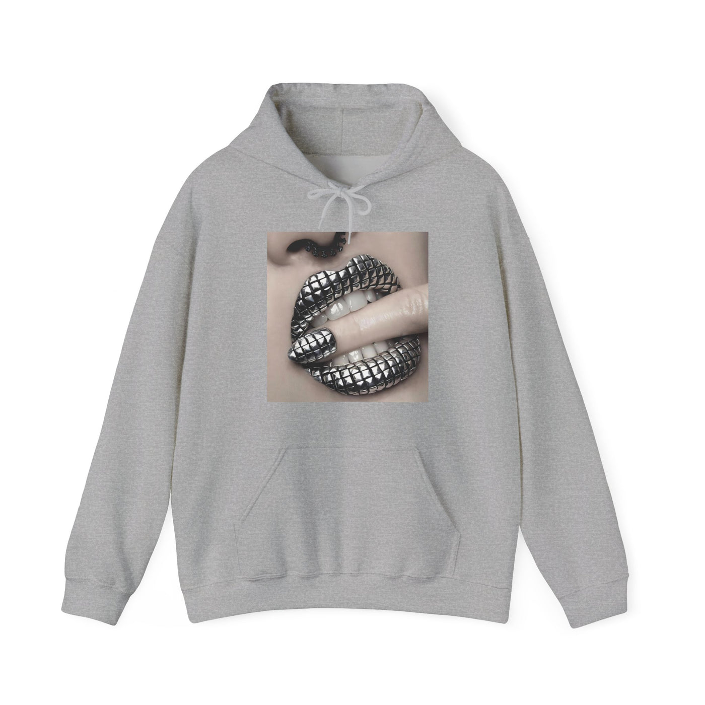 SILVER STUDDED LIP HOODIE